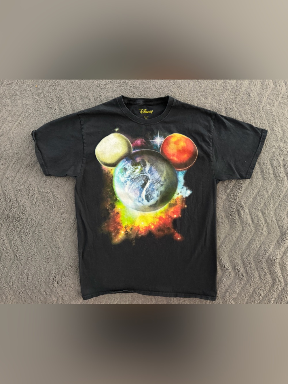 Disney Black Short-Sleeve Tee with Colorful Planet Graphic